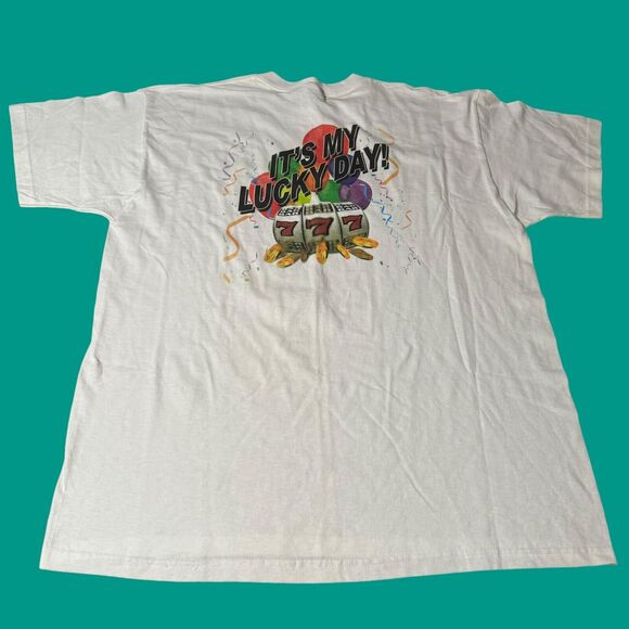 Vintage Y2K Las Vegas Fitzgeralds Casino Lucky Day Mens XL White T Shirt - Picture 1 of 11